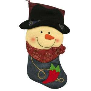Country Snowman Chili Pepper Christmas Stocking Hat Bandana Rope Blue